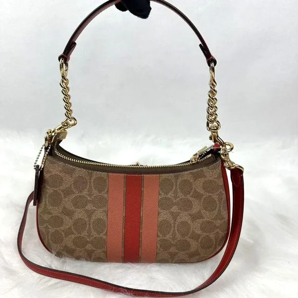 Coach Teri Shoulder Bag In Signature Canvas With Stripe In Tan Multi CAL81 NWT - Picture 1 of 10